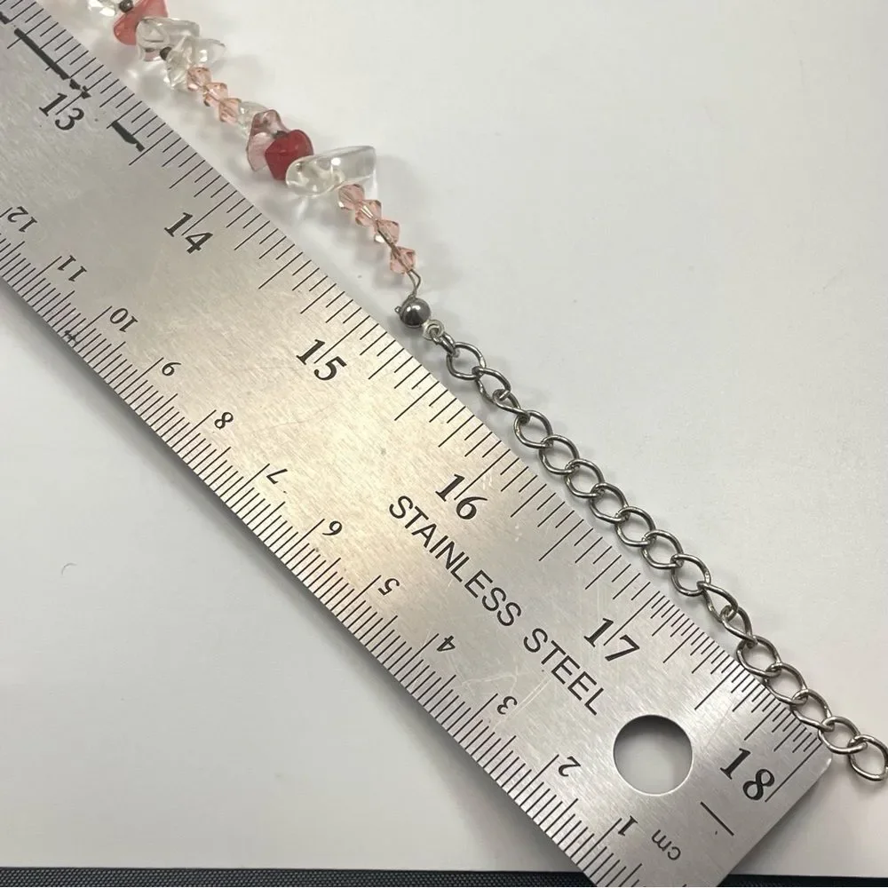 Beautiful Necklace Rose Cherry Clear Quartz Nugget Orange Glass Beaded Statement